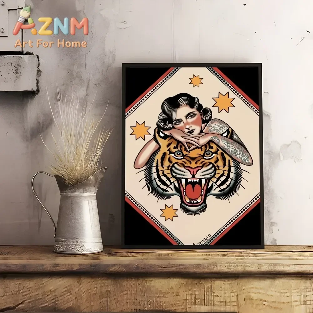 Devils Colorful Savage Tattooed Poster Sticky Wall Art Printing Waterproof Home Living Bed Room Bar Hallway Aesthetic Decor