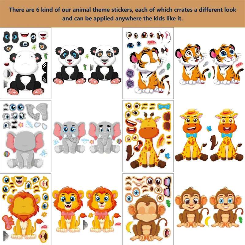 Make a face Stickers for Kids Toddlers Cartoon Safaris Animals Puzzle Stickers DIY Crafts Children\'s Enlightenment Cognition Toy