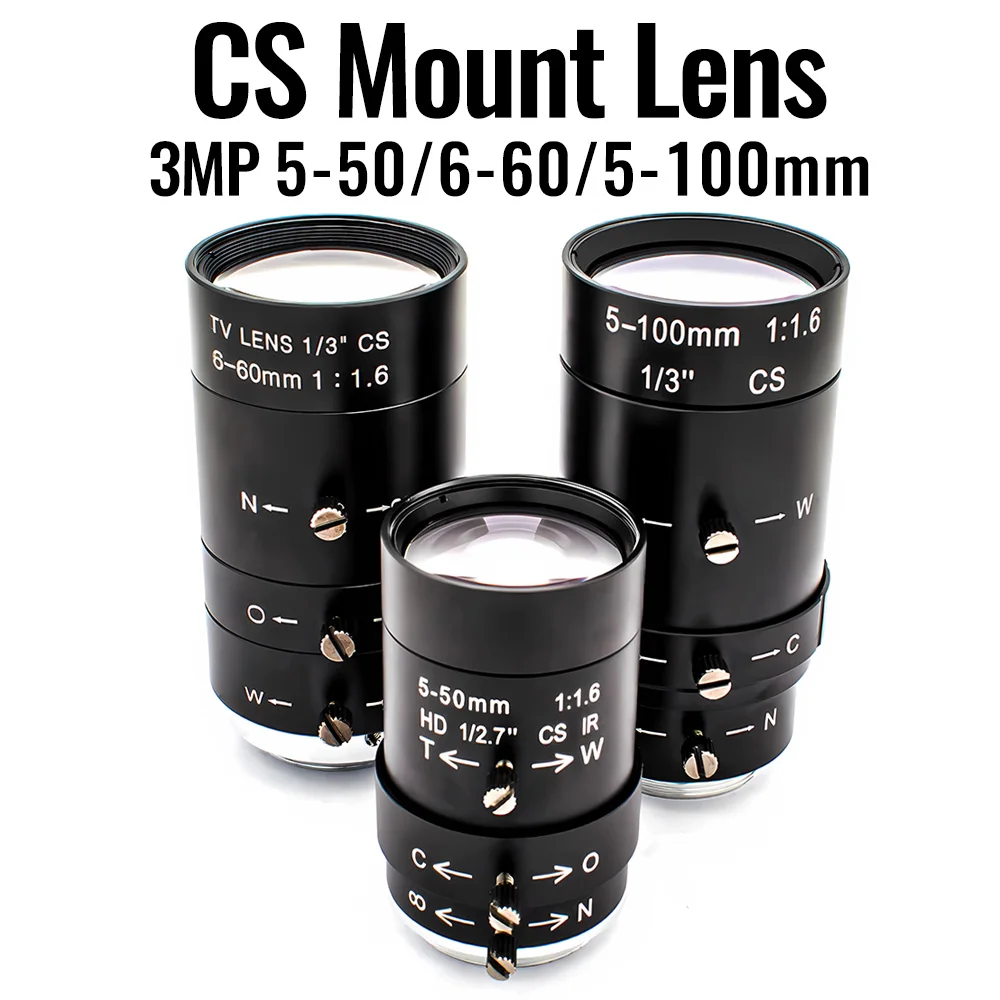 

HD 3Megapixel Varifocal Lens CS Mount 5-50mm/6-60mm/5-100mm Manual Zoom Industrial Lens For CCTV Surveillance Security Cameras