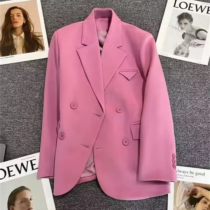 

Women Blazer Spring 2025New in Office Long Sleeve Tops Casual Blazer and Jackets Double Breasted Coat Suit Female Chic Outwear