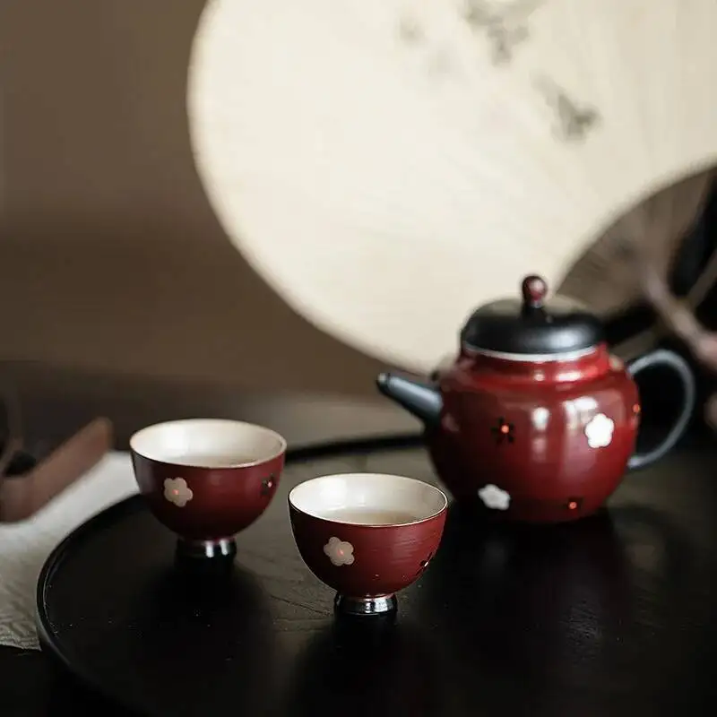 الوردي الزعرور الأحمر رسمت باليد زهرة صغيرة نصف القمر كوب السيراميك الكونغ فو فنجان شاي تذوق كوب كوب عطر كوب صغير واحد
