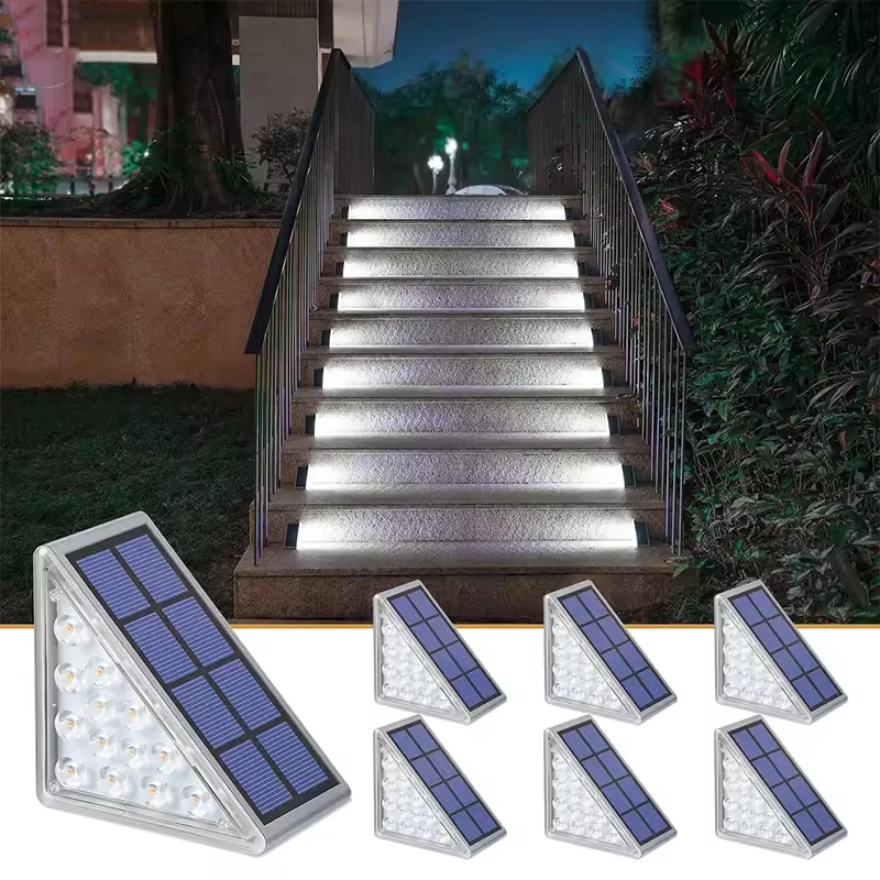 

6pc Solar Step Light Outdoor Triangle LED Stair Lights Auto On/Off Waterproof Wall Fence Decor Path Lamp for Stairs Deck Fence