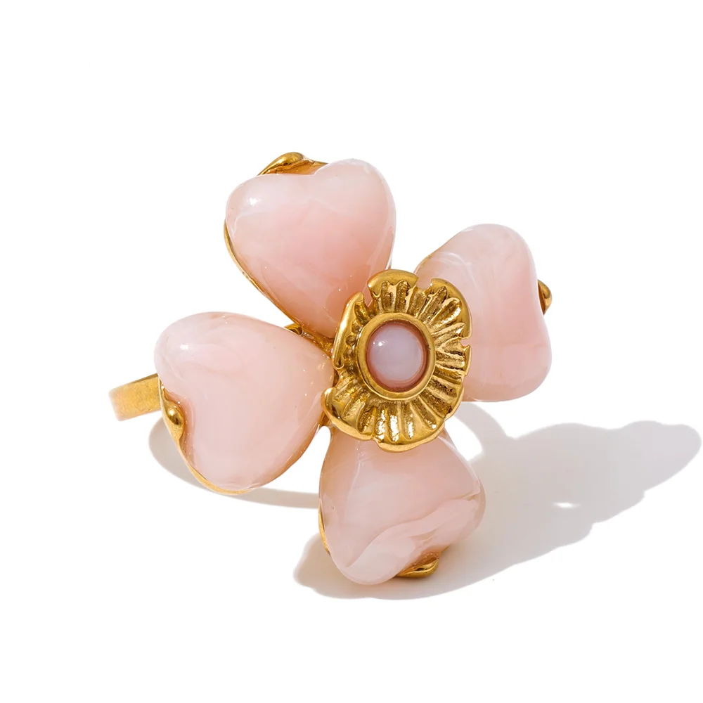 Women's Acrylic Flower Pendant Necklace & Ring Set