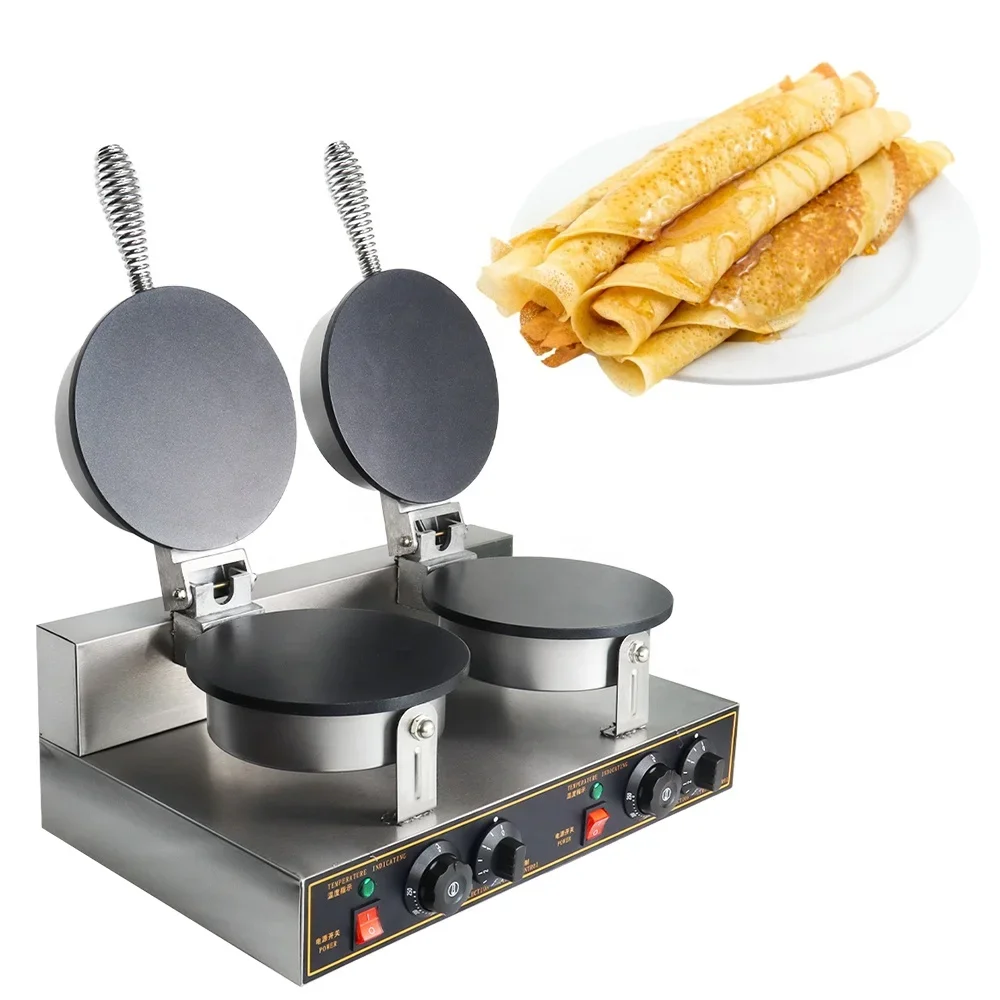 Snack Machine Fast Food Double Head Egg Crepe Making Machine Bubble Waffle Maker Creperie