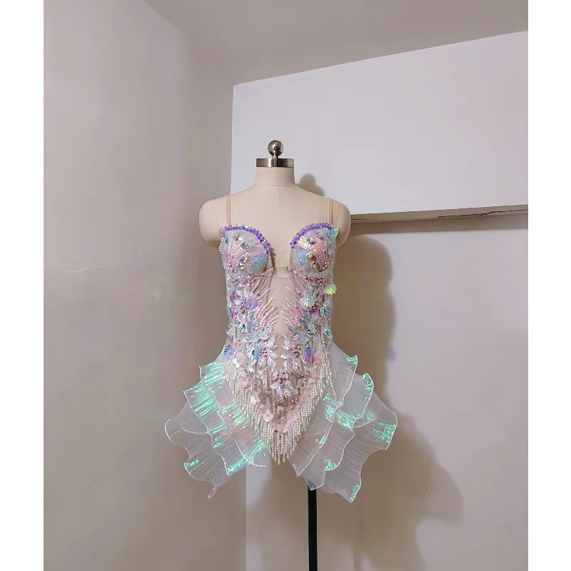 

Sexy European and American halter embroidered lace jumpsuit nightclub electronic music festival bar DJ performance outfit