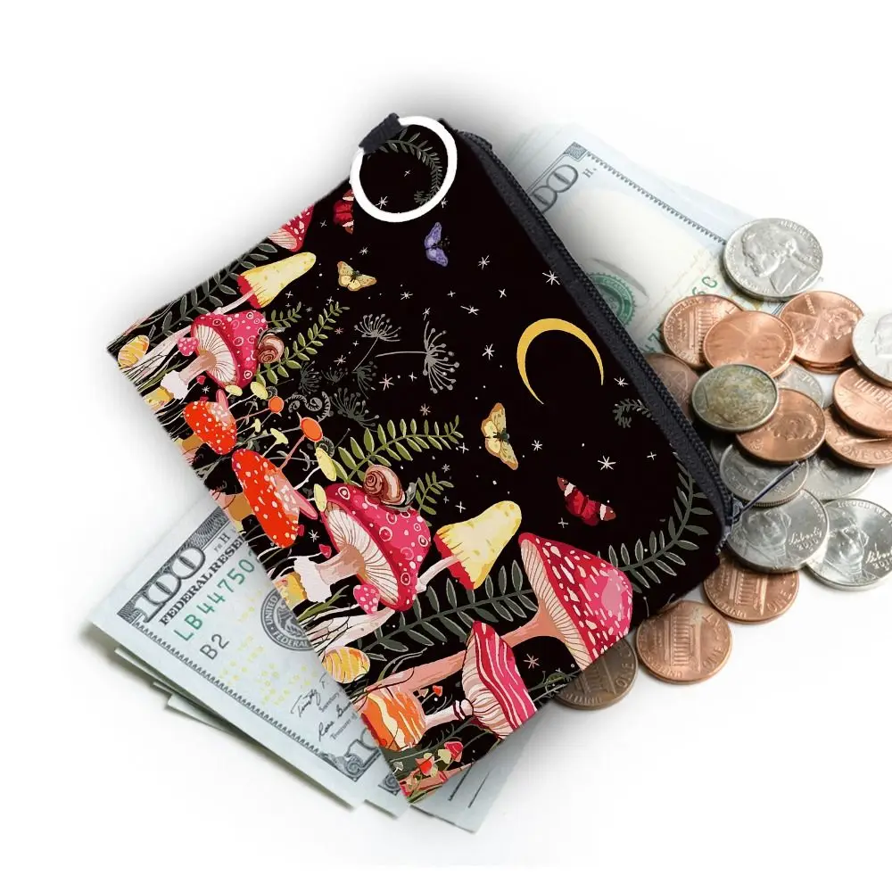 ポータブルキノコプリント化粧品バッグ大容量ポリエステル小銭入れジッパー旅行収納袋