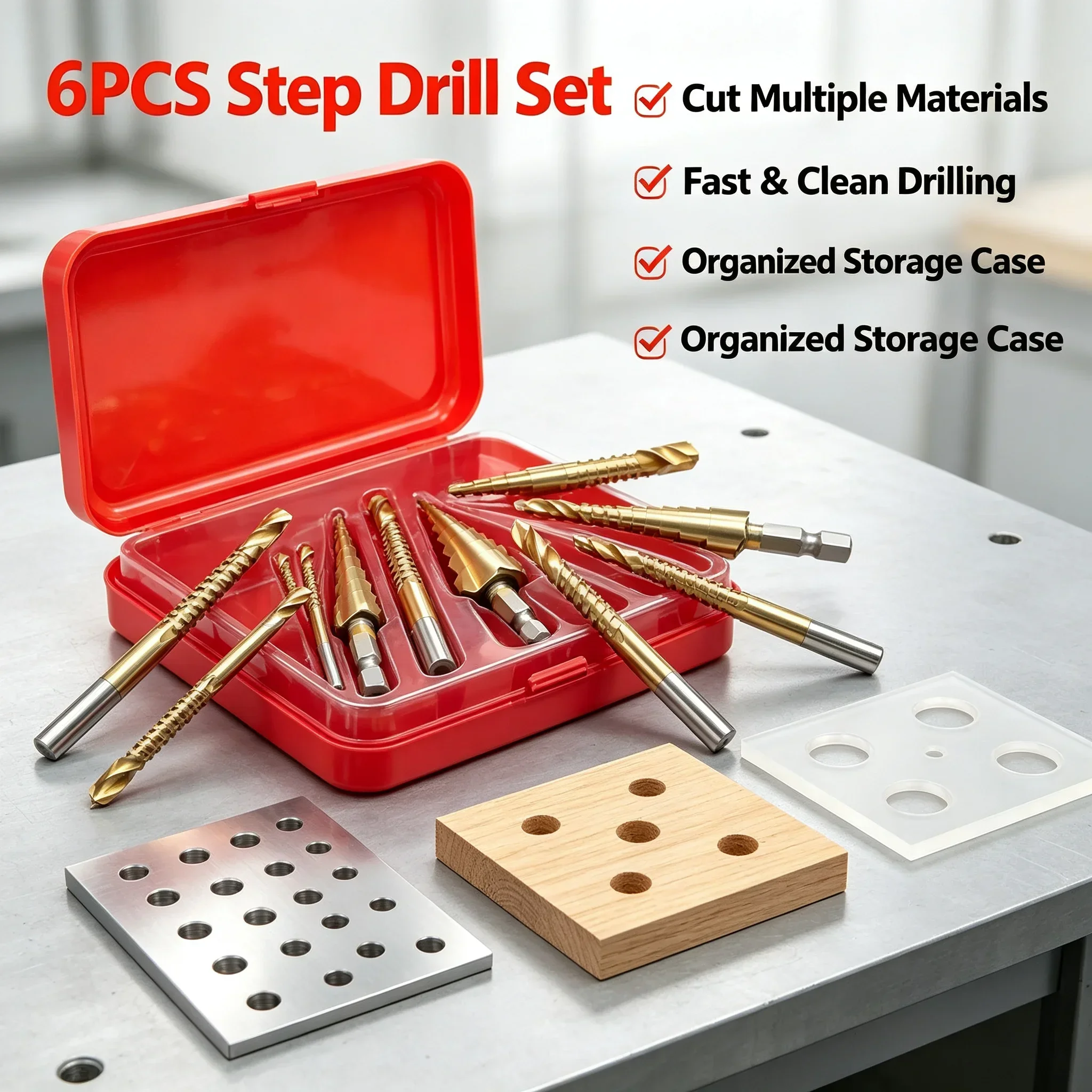 Titanium Step Saw Drill Bits Kit 6Pcs Multi Size Step Drill Bit 4-12 4-20 4-32 3 6 8mm Hole Cutter for Metal Iron Wood Drilling