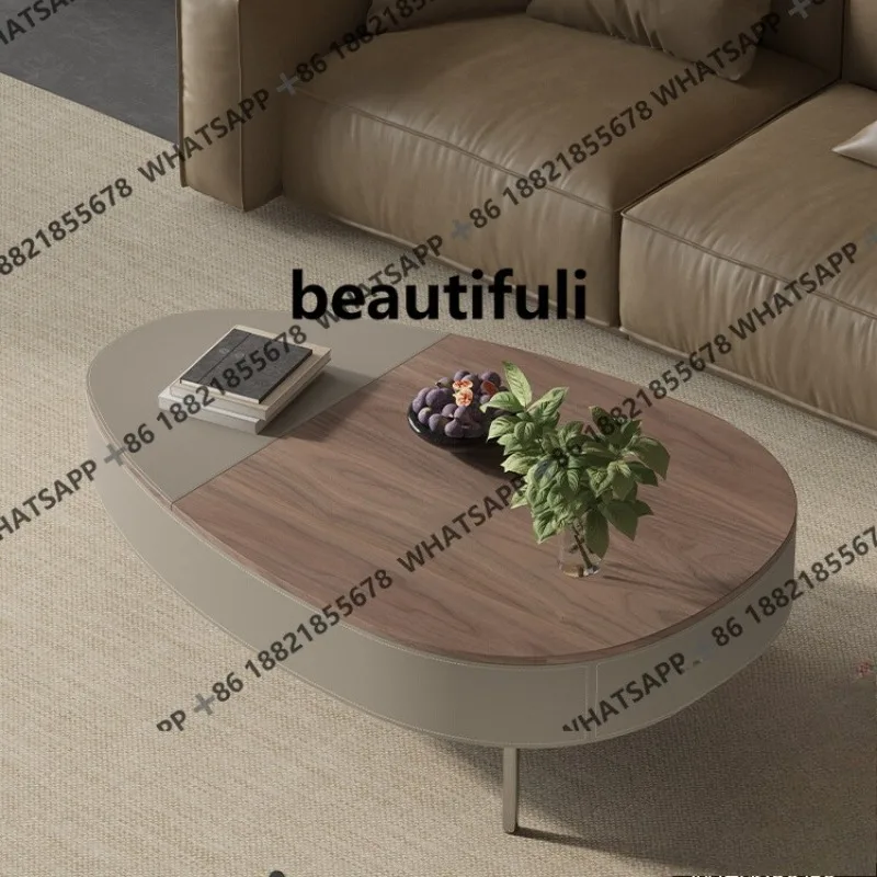 

New living room household saddle leather coffee table Italian minimalist small apartment walnut leather tea table