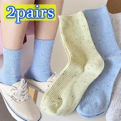 Autumn Winter Vintage Dot Cotton Yarn Warm Thick Middle Tube Socks Candy Color Korean Soft High Elasticity Pile Up Kawaii Socks