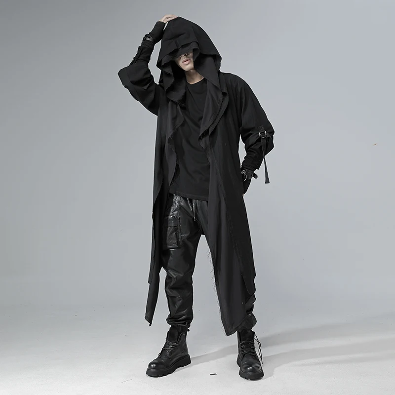 Dark Cape Coat Double Design Hooded Cape Coat Long Yamamoto Punk Goth Over The Knee Robe