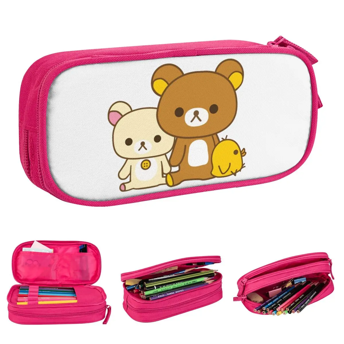 

Fun Korilakkuma Rilakkuma Pencil Case Cartoon Bears Pencil Box Pen Box Student Large Storage Bag Supplies Cosmetic Stationery