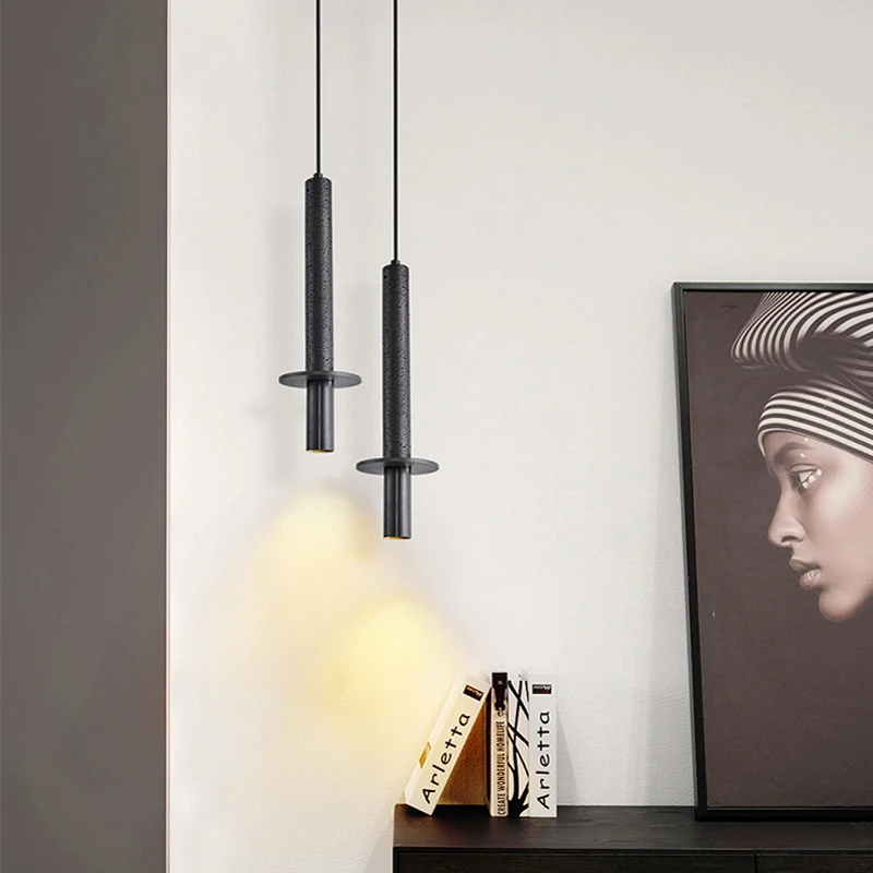Nordic Modern Minimalist Bedroom Bedside Black Long Line Pendent Lamp Designer Light Luxury Restaurant Natural Stone Droplight