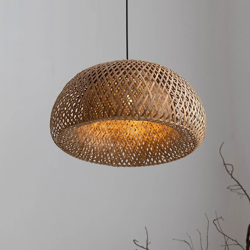 Natural Hand-Woven bamboo Lantern pendant lamp Rattan Wicker Retro Restaurant Hanging Light Handmade Lampshade E27 light fixture