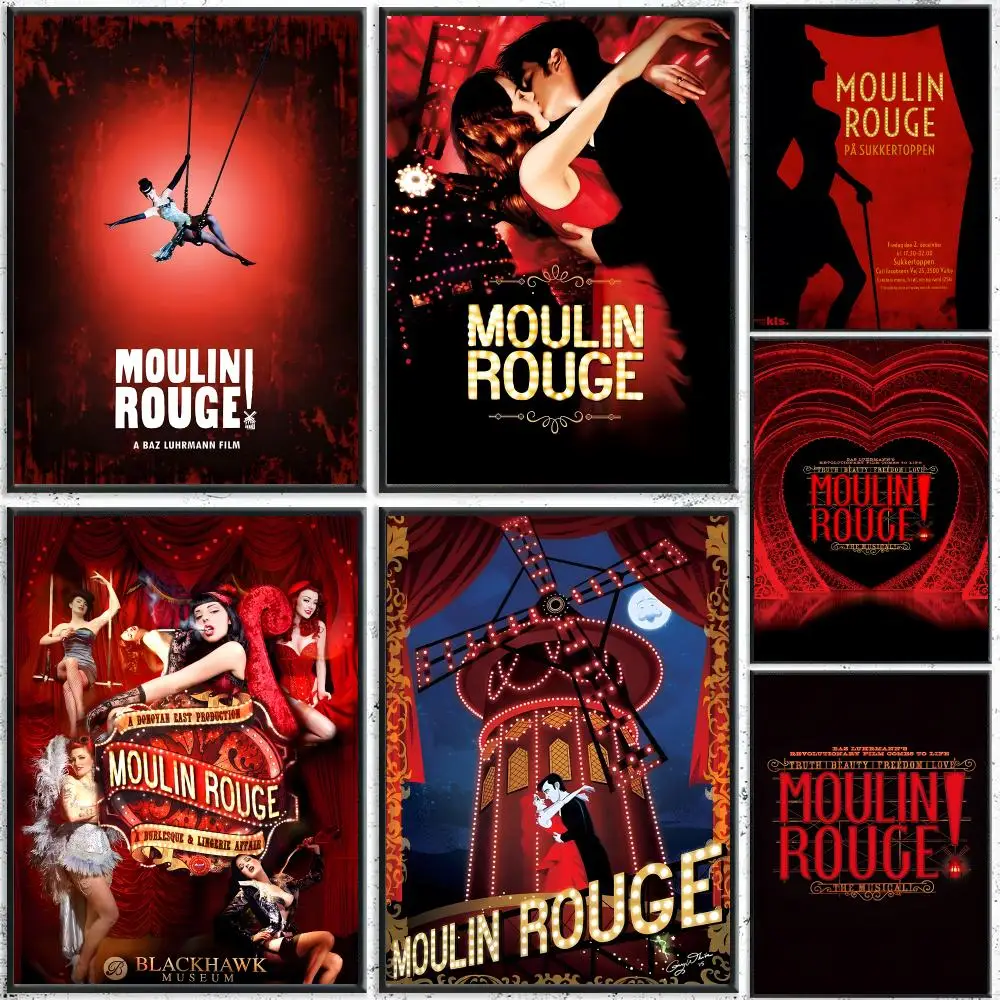 Movie Moulin Rouge! Poster Self-Adhesive Waterproof Wall Stickers, Coffee Bar Home Wall Decor