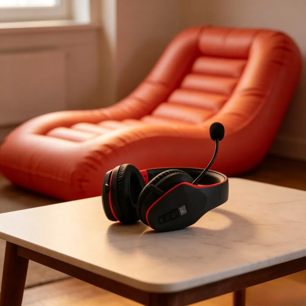 Inflatable Seatings Noise Cancelling Bluetooth Headset 24 Hours Talk Time IP54 Comfortable Design Black Red