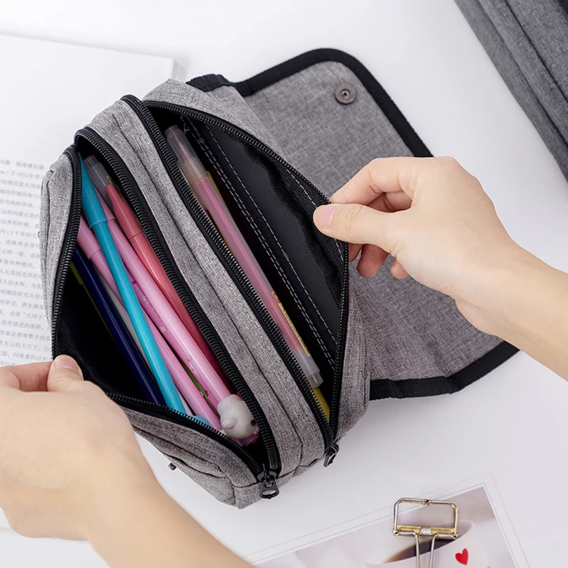 Imagem -04 - Coreano Grande Capacidade Black Pencil Case Papelaria Pen Pouch Material Escolar