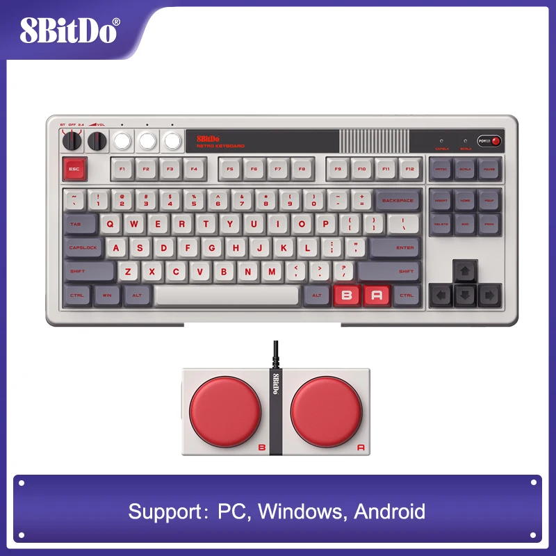 8BitDo Retro 87 Mechanisch Toetsenbord - Helderblauw, Bluetooth/2.4G/USB-C Hot Swappable Gaming Toetsenbord voor Windows en Android