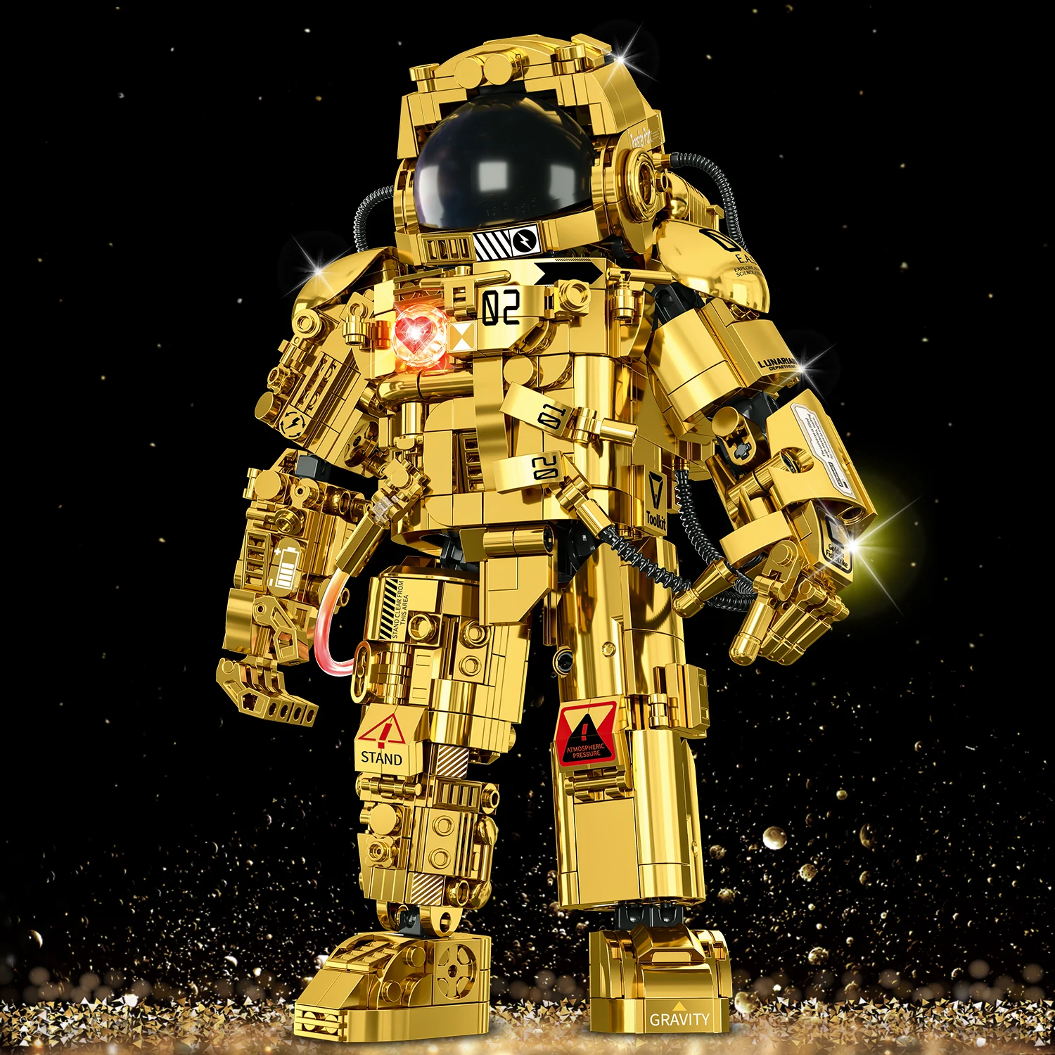 990PCS Semi Mechanical Space Astronaut Building Blocks Aerospace Gold Collection Version Colorful LED Light Toy Gift For Friend