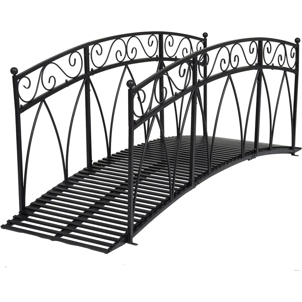 

Kinant Outdoor Metal Garden Bridge - 8 t Decorative Iron Garden Arch ootbridge with 2 Saety ed Siderails or Pond, k, Stream (96”