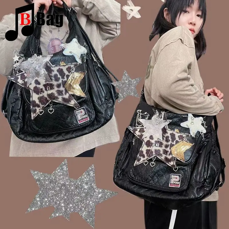 Gothic Punk Sequin Stars Euramerican Millennium Spice Girl Y2K Women's handbag Retro soft one shoulder crossbody bag