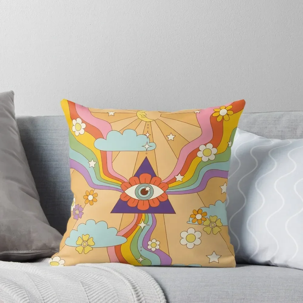 

retro hippie boho rainbow print Throw Pillow Decorative pillowcase Sofa Cover Cushions For Decorative Sofa pillow