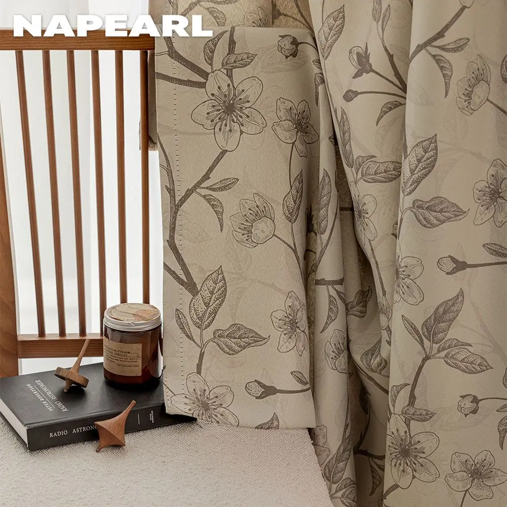 NAPEARL  Flower Floral Printed Curtain Shading Blinds Ready Made Curtain for Living Room Balcony Bay Window Home Decor 1PC