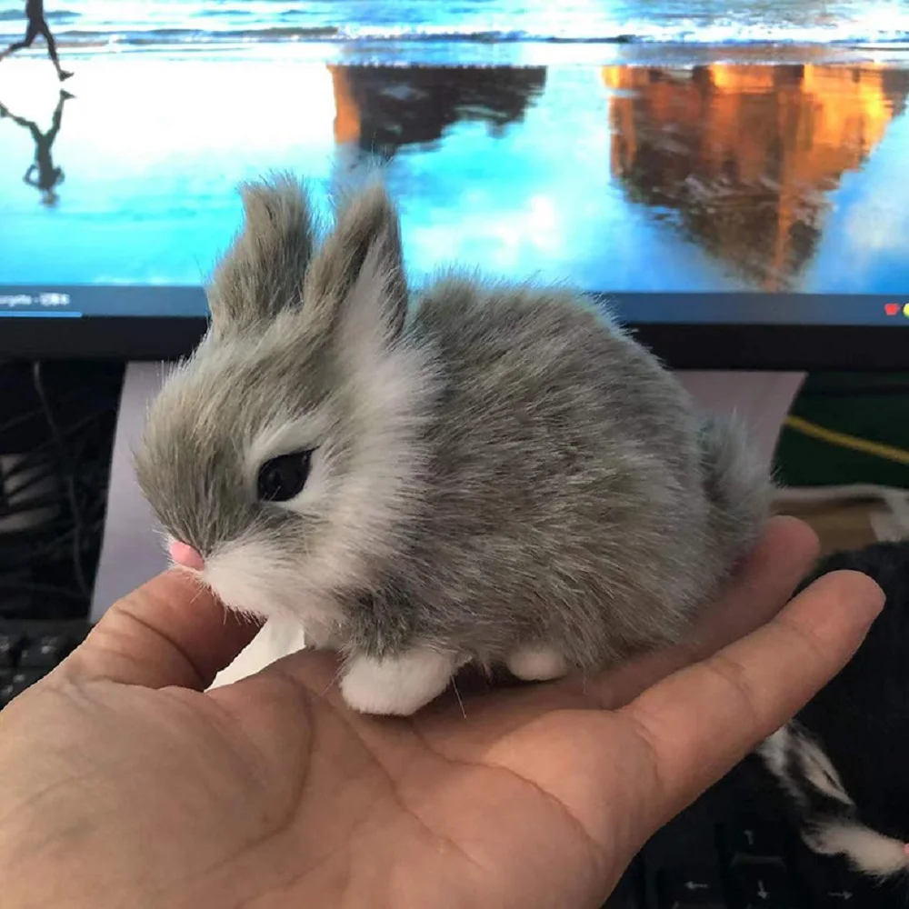 

lovely real life rabbit model plastic&furs gray rabbit gift about 13x8x10cm xf2853