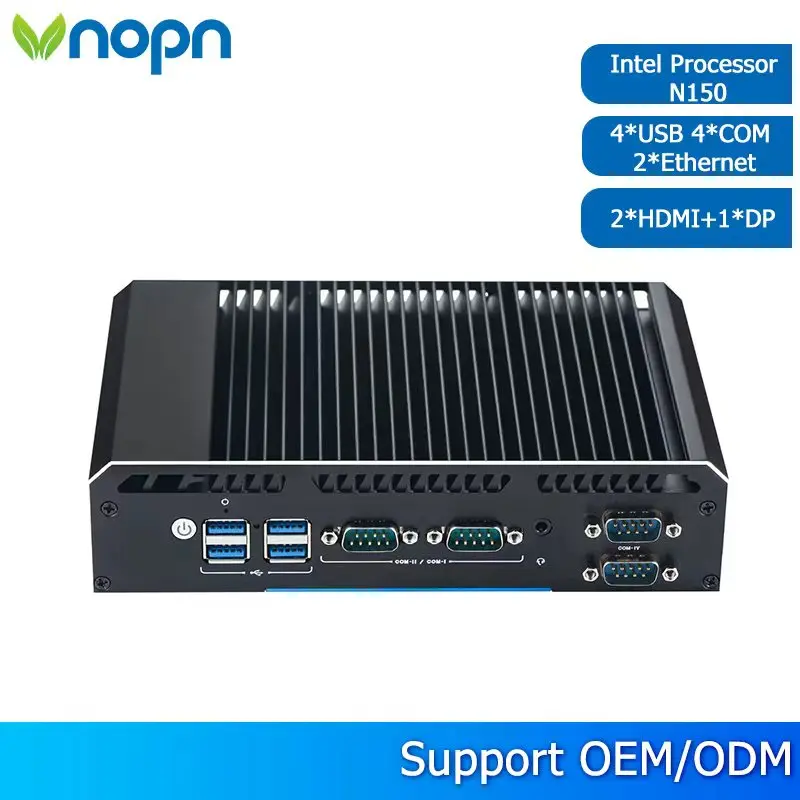 كمبيوتر صغير بدون مروحة Intel N150 DDR4 6x USB 4xCOM 2xHDMI 1xDP 2xEthernet 1xPhoenix موصل منافذ WiFi بدون مروحة كمبيوتر