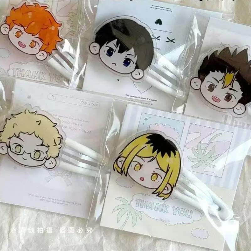 Japanese Anime Shoyo Hinata Kei Tsukishima Acrylic Mini Version Big Head Cartoon Hairpin Clothing Decoration Girl's Holiday Gift