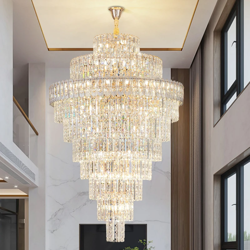 

Villa Living room Large Chandelier Hollow Mezzanine Light Luxury 2025 Mew Model Mezzanine with High Ceiling Cuplex Crystal Long