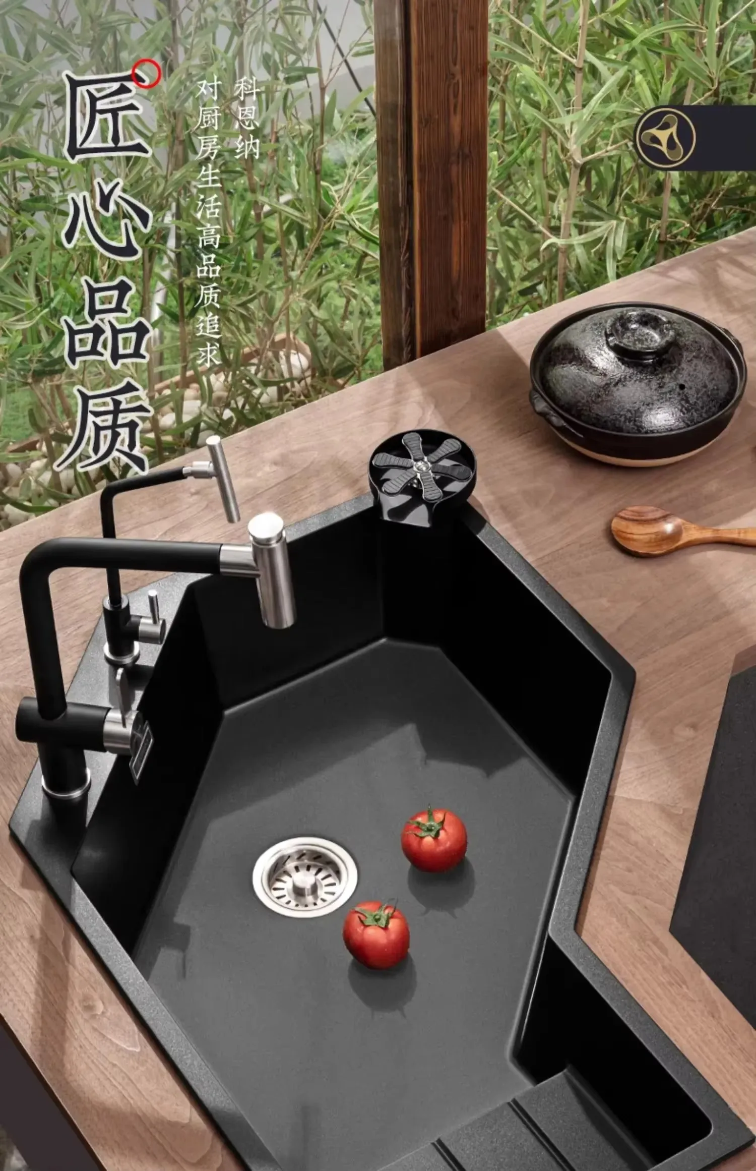 Corner Diamond Sink Quartz Stone Large Single Sink Kitchen Special Shaped Vegetable Basin Granite Dishwashing Sink