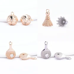(9052)24K Gold Color Brass withZircon Football Shaped Feather Ball Pendants High Quality DIY Jewelry Making Findings Accessories