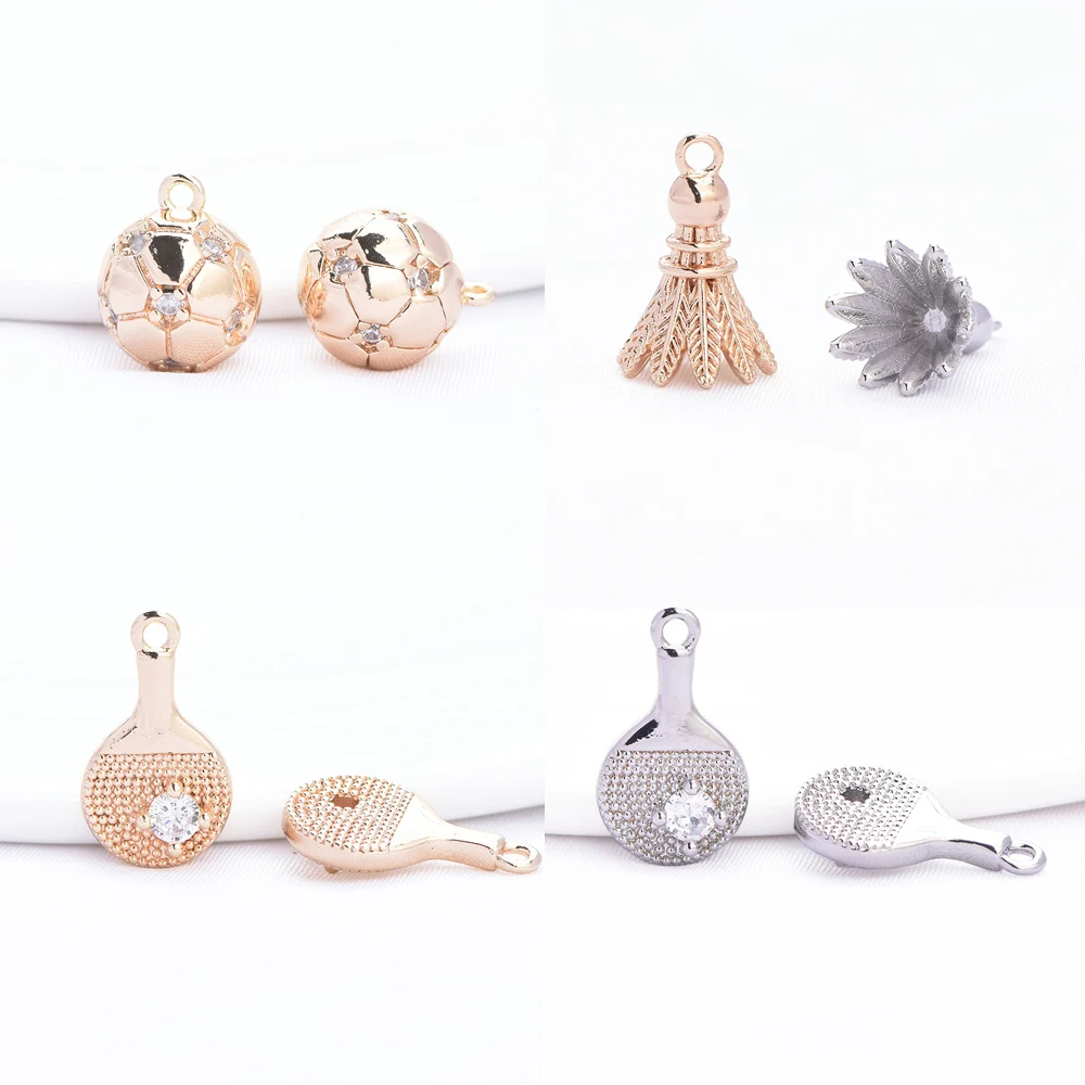 (9052)24K Gold Color Brass withZircon Football Shaped Feather Ball Pendants High Quality DIY Jewelry Making Findings Accessories