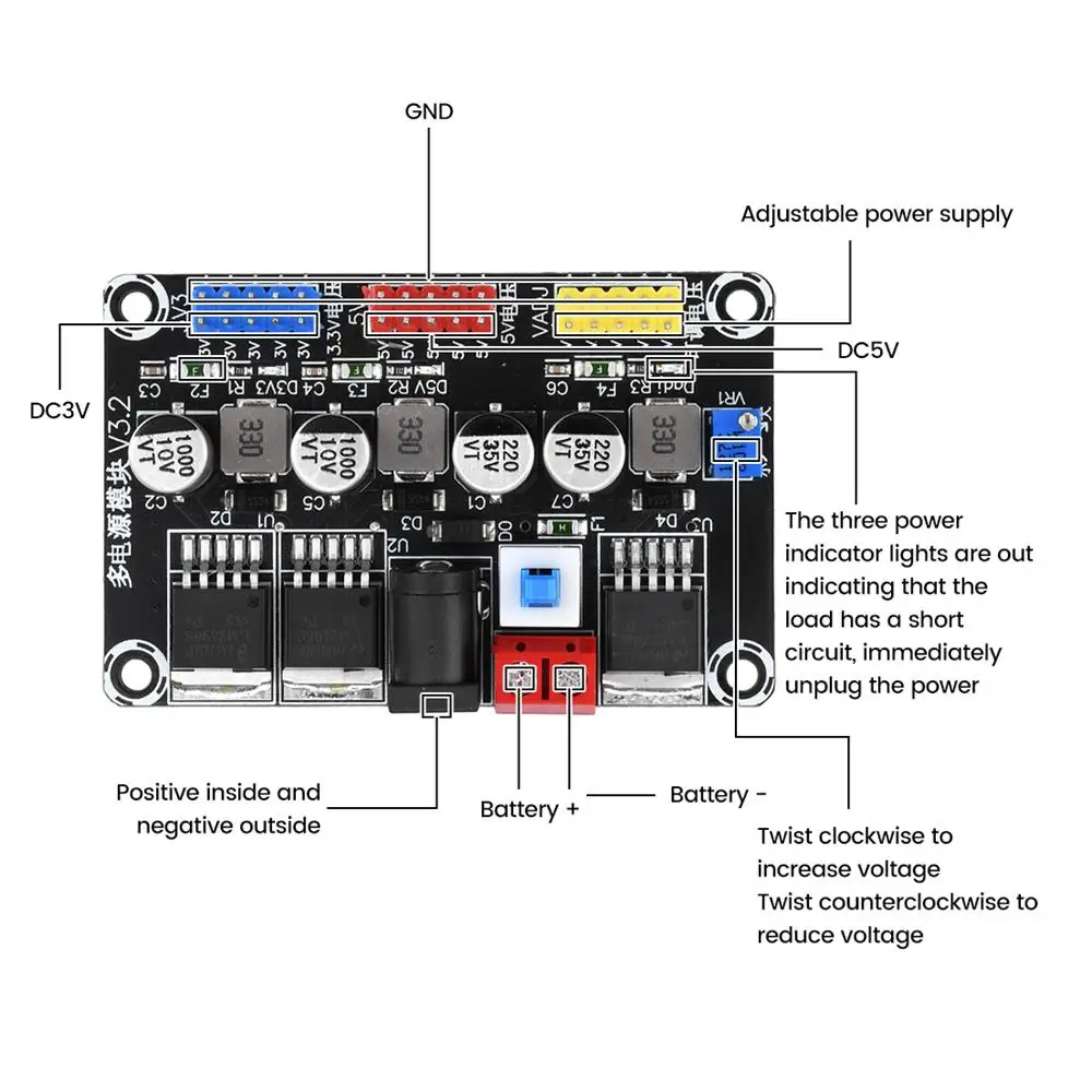 DC7-25V to DC3.3V / 5V LM2596 Adjustable Step-Down Module Intelligent Vehicle Experimental Regulated Power Supply Module