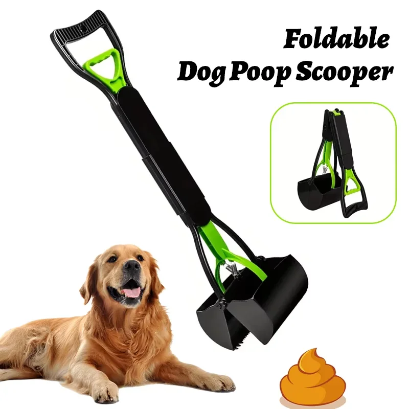 Recogedor de excrementos para perros, recogedor de excrementos para mascotas con mango largo, diseño plegable grande, recogedor de excrementos para perros al aire libre, herramientas de limpieza para mascotas