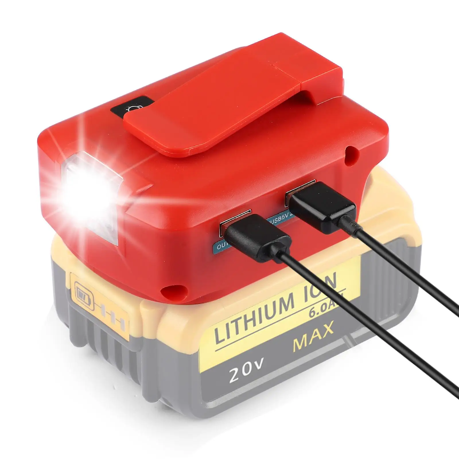 

For Dewalt DCB Adp05 14.4V/18V/20V Lithium Batteries Adapter Converter with 3W LED emergency working light 2*USB DC/12V