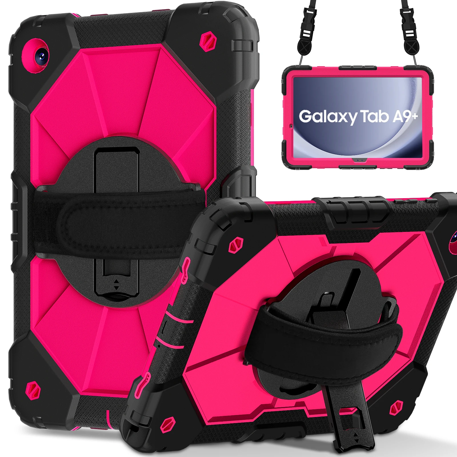 

Armor Stand Case For Samsung Galaxy Tab A9 Plus 11 inch 2023 SM-X210 X215 X216B Heavy Duty Rotating Cover With Hand Neck Strap