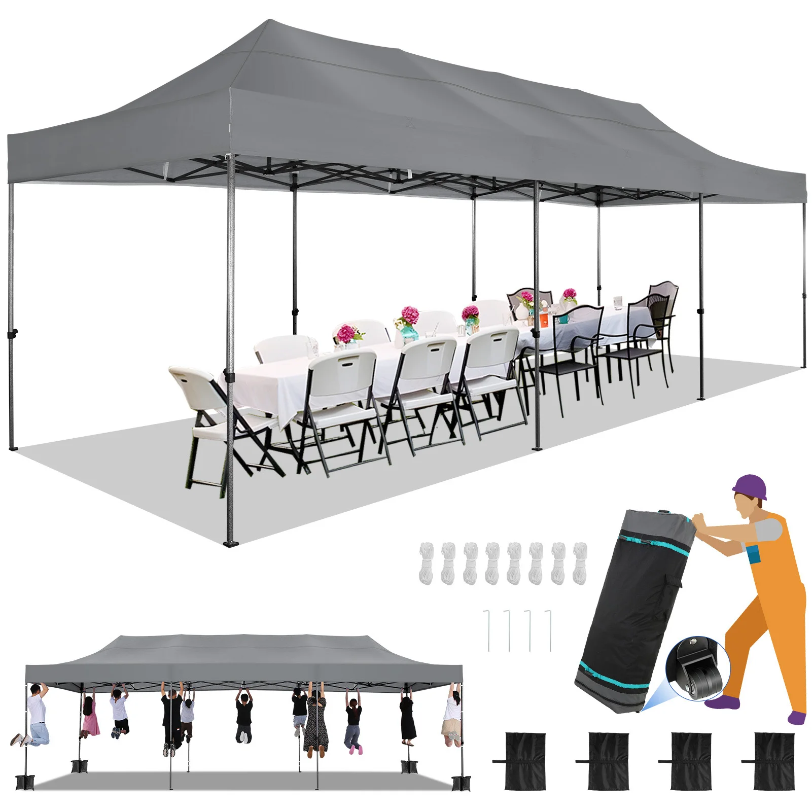 10x30 Heavy Duty Pop up Canopy with 8 sidewalls Stable Wedding Outdoor Tents for Parties Canopy Pop Up Party Tent UPF 50+