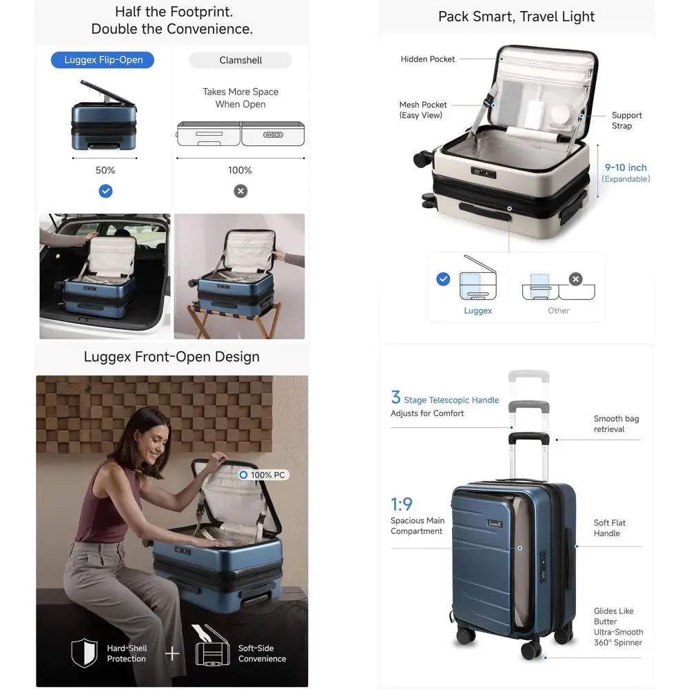 

Expandable Polycarbonate Carry-On Luggage with Wheels - FX-Lite Blue, 20 Inch, 36-41L