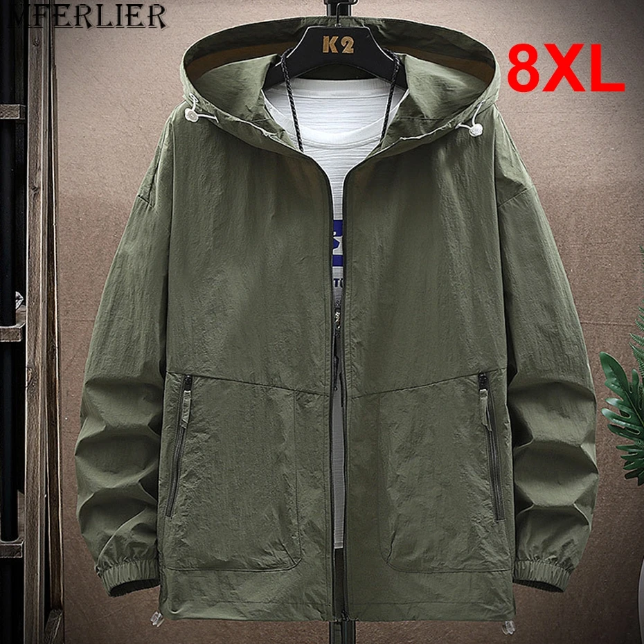 

2024 Summer Thin Jacket Men Sun-protective Jackets Plus Size 8XL Fashion Casual Hooded Coats Thin Clothes