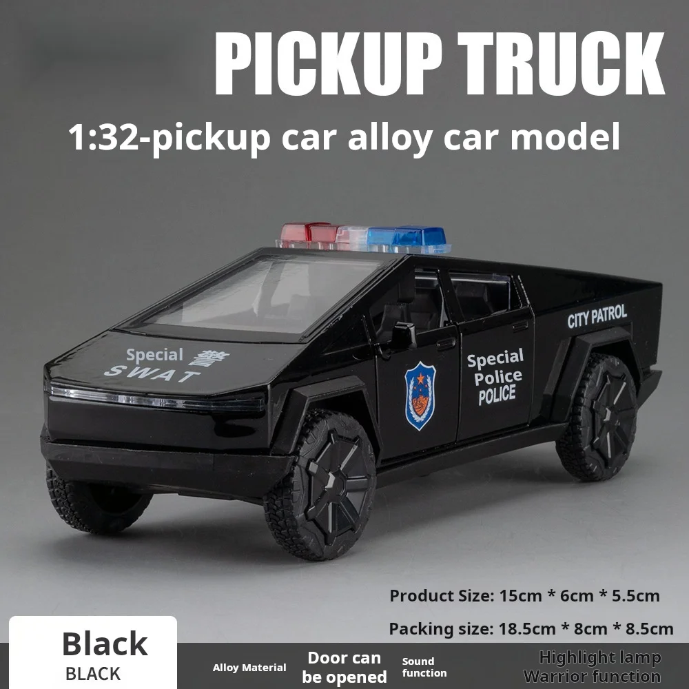 1:32 Pickup Police Car High Simulation Diecast Metal Alloy Model Car Sound Light Pull Back Collection Kids Toy Gifts for Tesla 