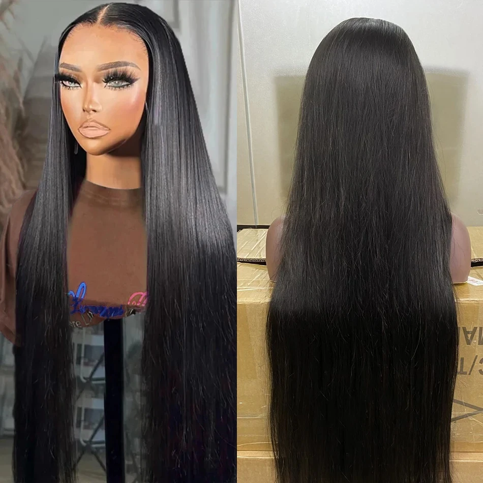 Bone Straight Lace Front Wig HD Transparent Brazilian 30 32 Inch 4x4 Lace Closure Human Hair Wig Black Women