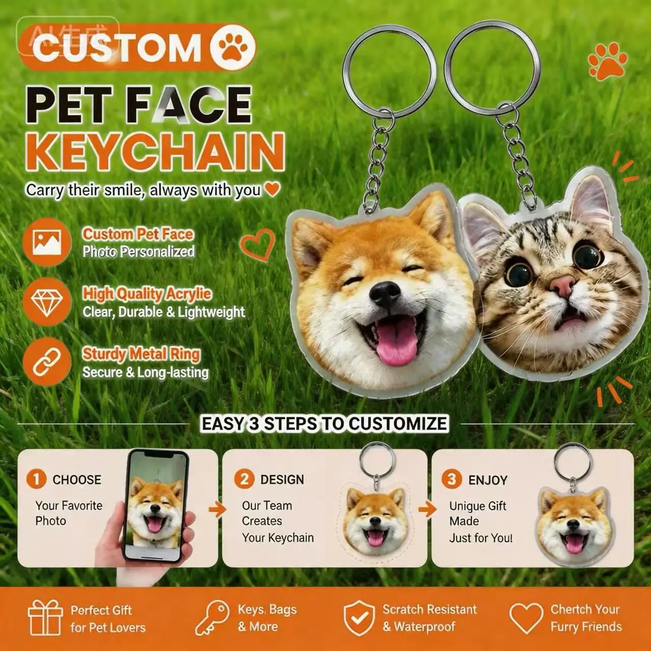 

Kawaii Acrylic Keychain Factory Custom Cute Dog Cat Photos Keyring Cute Anime Keychains Bag Pendant Key Ring for Fans Gifts