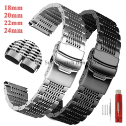 18mm 20mm 22mm 24mm Solid Stainless Steel Straps for Seiko Diving Mesh Watch Band Folding Buckle Brushed Polished Clasp Bracelet