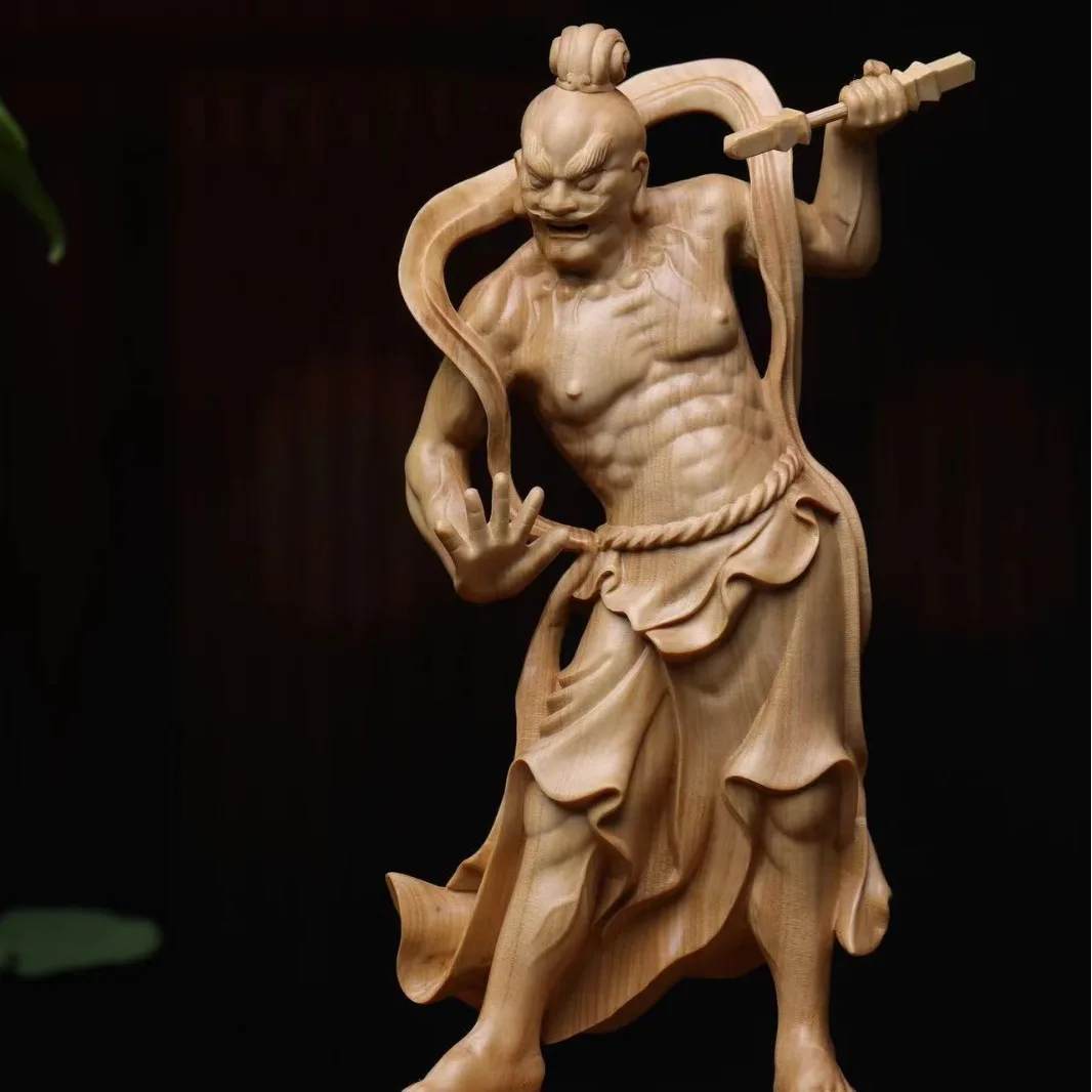 Small leaf boxwood carving King Kong law protector Hehe Erjiang Niwang solid wood ornament living room home
