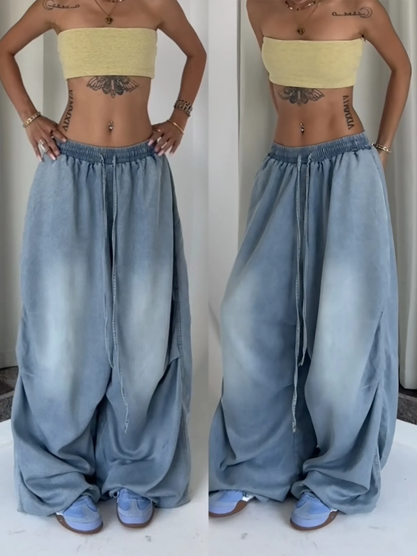 

Женские широкие джинсы с высокой талией, свободные джинсовые брюки оверсайз для девочек-подростков, уличная мода Y2K 2026