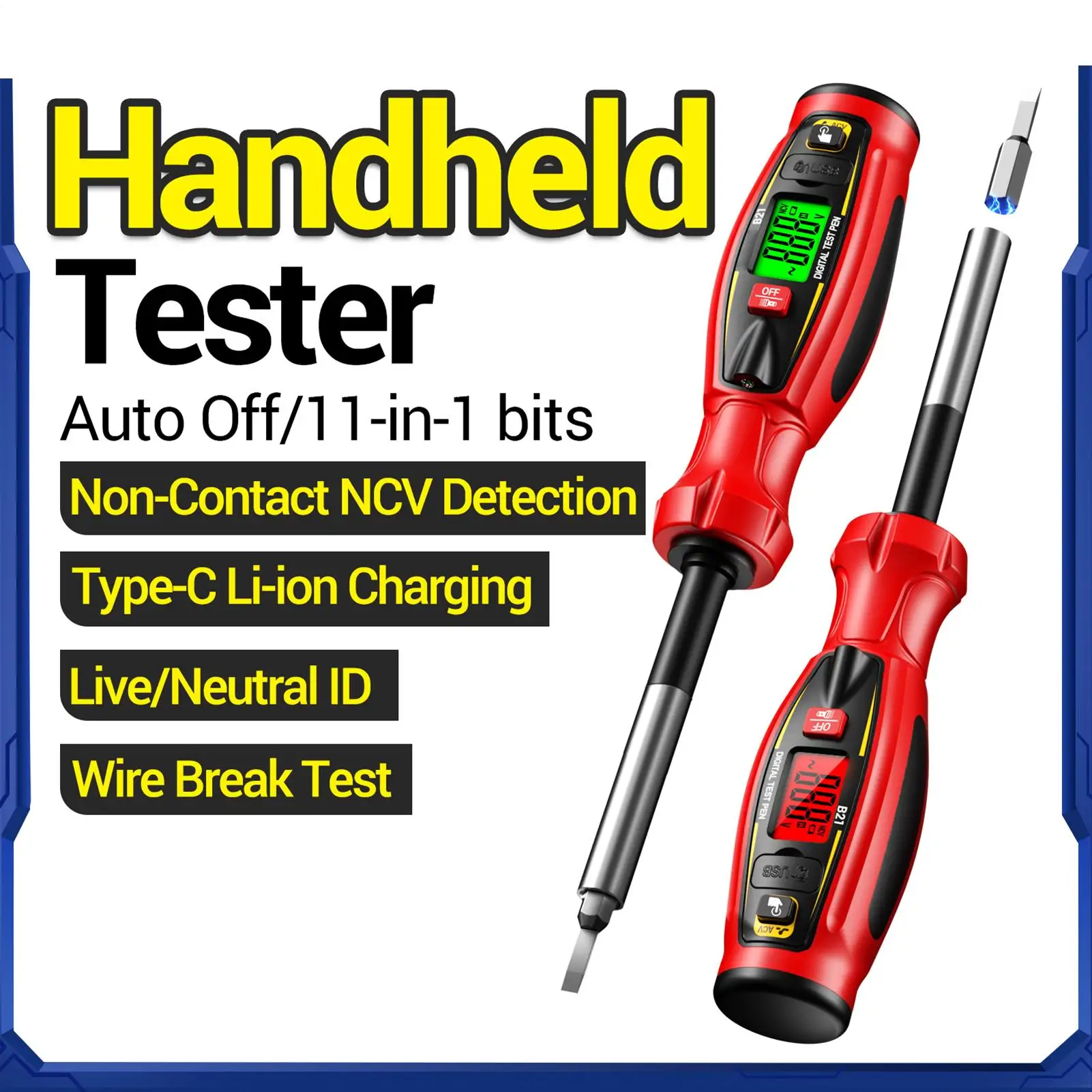 

Tester Electric Non-Contact LCD Display Screwdriver Electricity Detector For Mechanics Handymen Technicians Electricians Home
