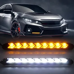 2PCS Arrow Car LED Daytime Running Light 12V DRL Switchback Strips With Amber and White Sequential Flowing Turn Signal Lights