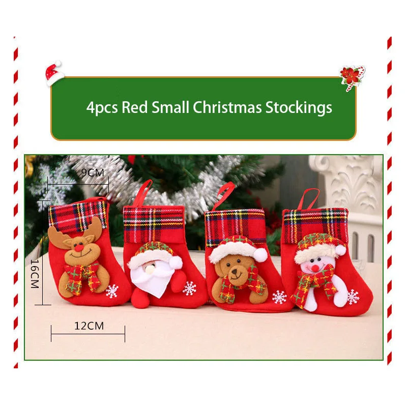4pcs Small Christmas Stockings Christmas Tree Ornaments Christmas Candy Gift Bag Socks Merry Christmas Santa Claus Snowman Elk B - Image 4