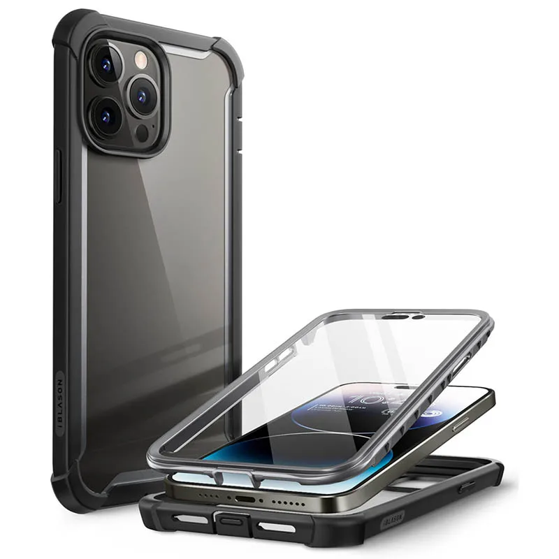 For iPhone 14 Pro Case 6.1 inch (2022 Release) I-BLASON Ares Dual Layer Rugged Clear Bumper Case with Built-in Screen Protector